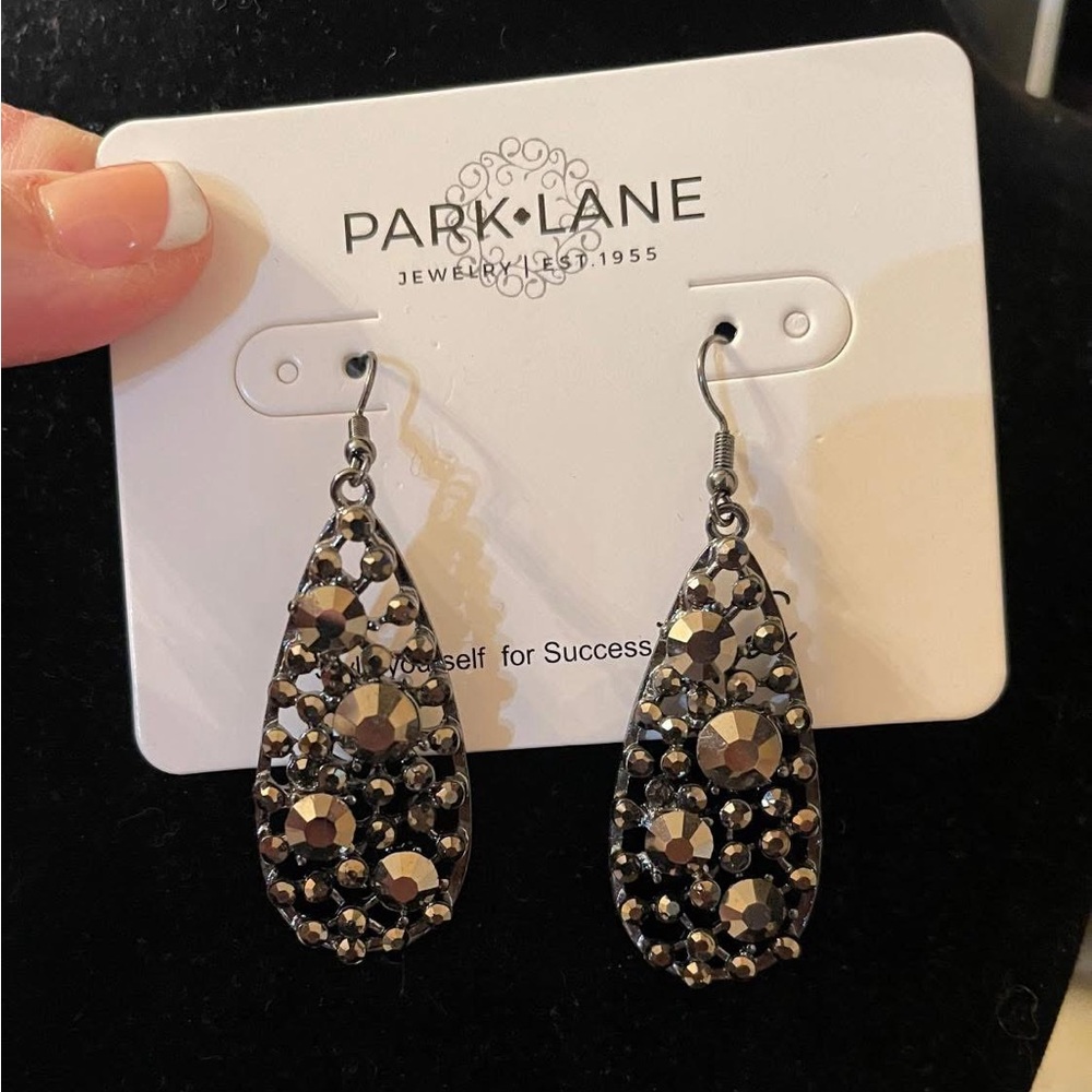 Park Lane Game On Black and Silver Teardrop Earrings